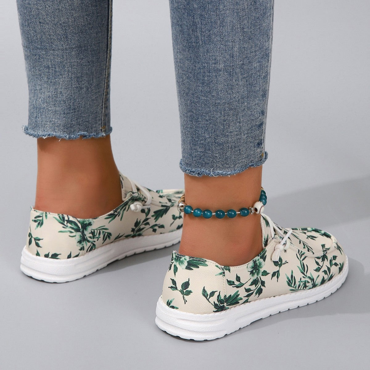 Printed Round Toe Flat Sneakers-Jewearrings