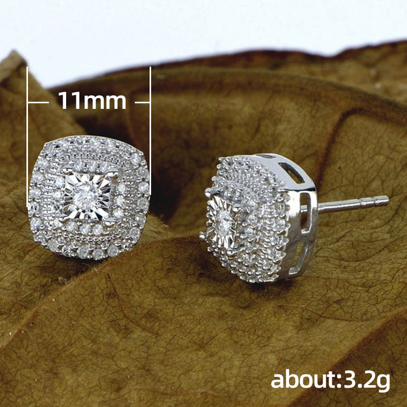 Women's Retro Square Fashion Elegant Micro Inlaid White Zircon Stud Earrings-Jewearrings