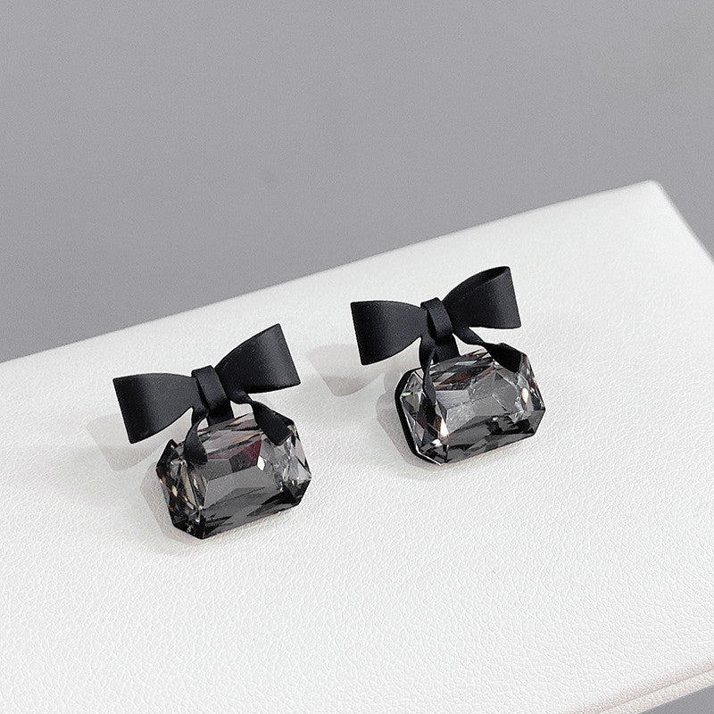 Simple And Cool Black Bow Earrings Temperament-Jewearrings