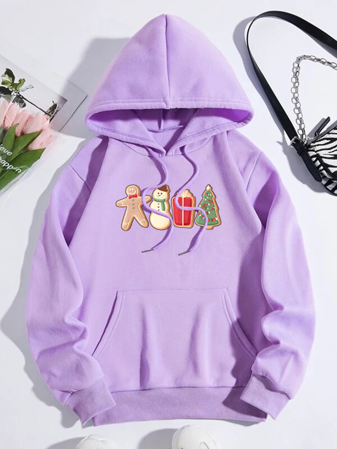 Graphic Drawstring Hoodie with Pocket-Jewearrings