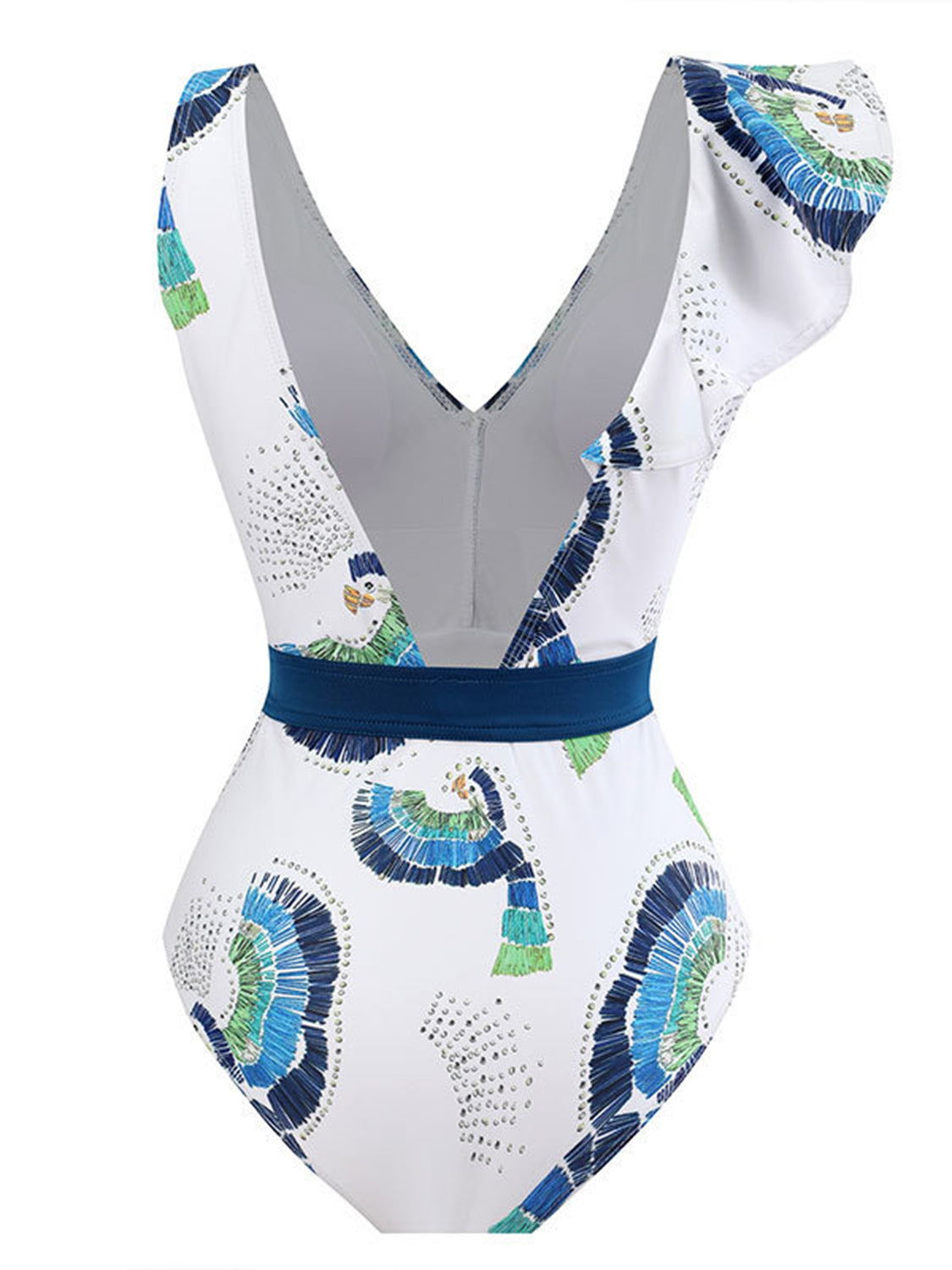 Tied Printed V-Neck Sleeveless One-Piece Swimwear-Jewearrings