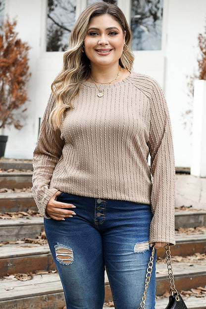 Plus Size Round Neck Long Sleeve T-Shirt-Jewearrings