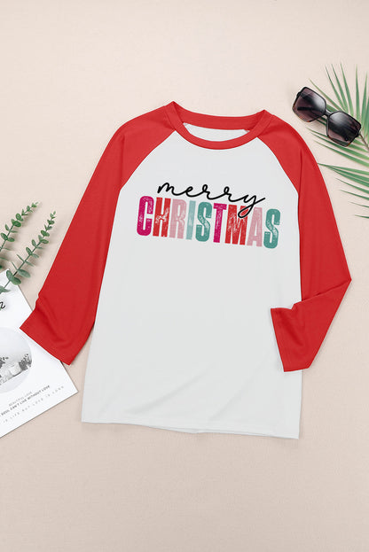 MERRY CHRISTMAS Graphic Raglan Sleeve T-Shirt-Jewearrings