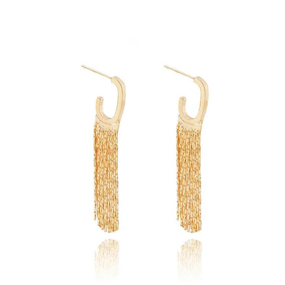 Trendy Gold Tassel Stud Earrings-Jewearrings