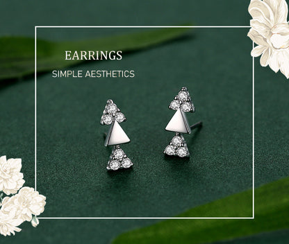 S925 Sterling Silver Triangle Stud Earrings With Diamonds-Jewearrings