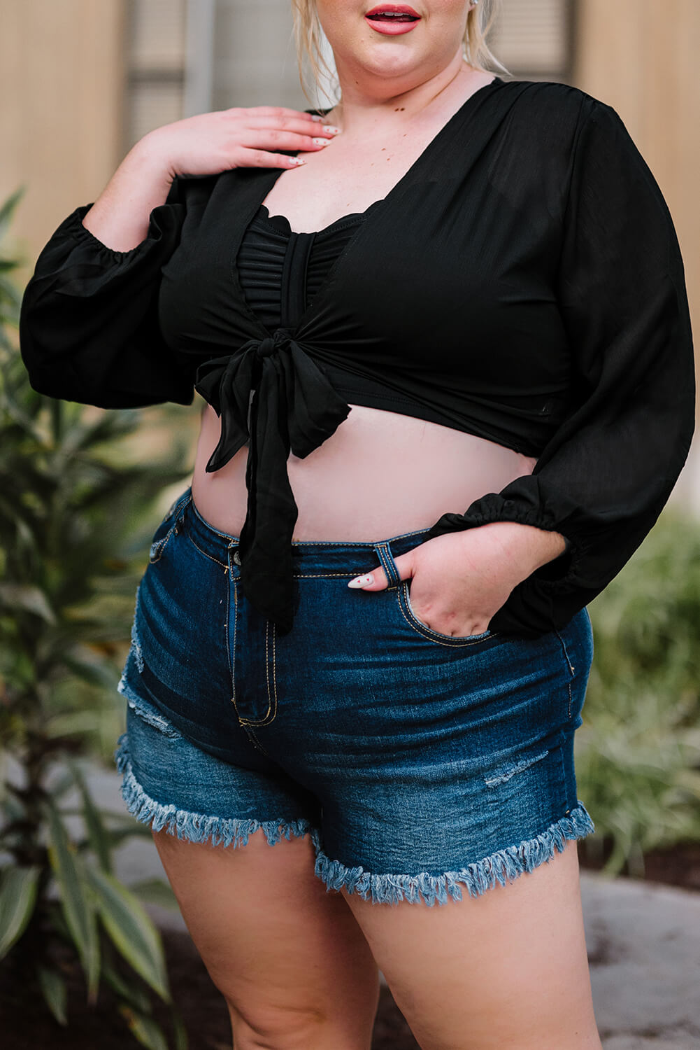 Plus Size Tie Front Crop Top-Jewearrings