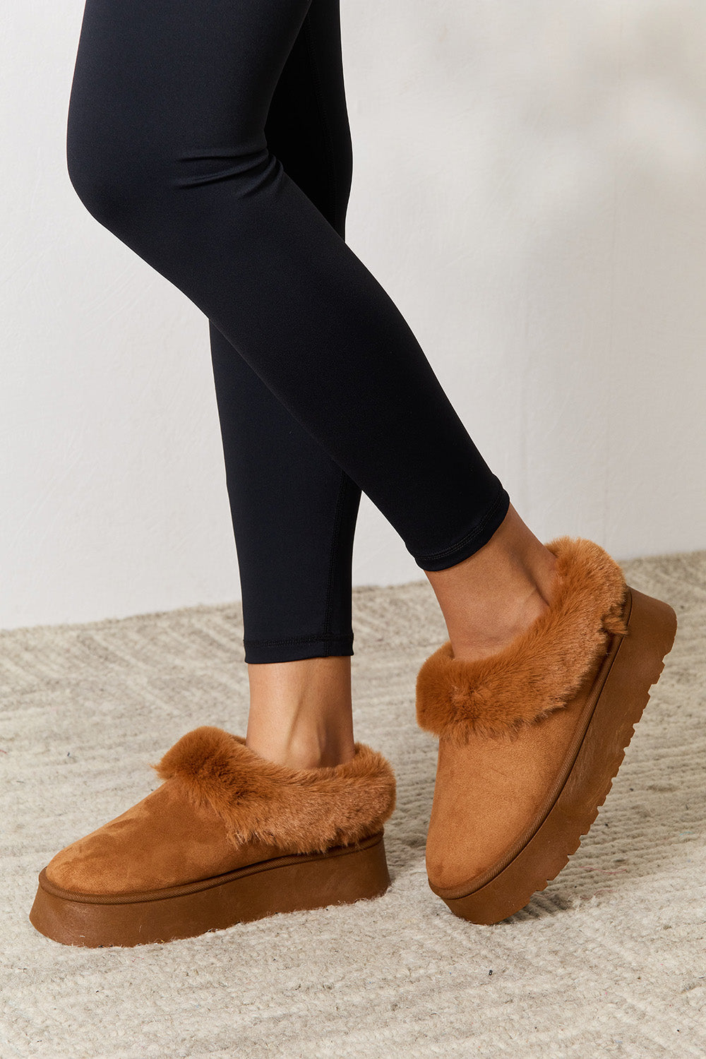 Legend Footwear Furry Chunky Platform Ankle Boots-Jewearrings