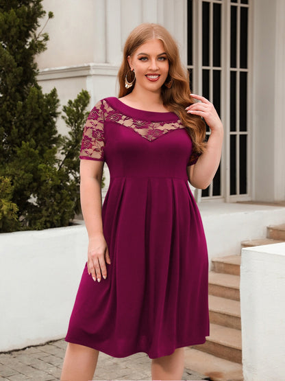 Plus Size Ruched Round Neck Short Sleeve Dress-Jewearrings