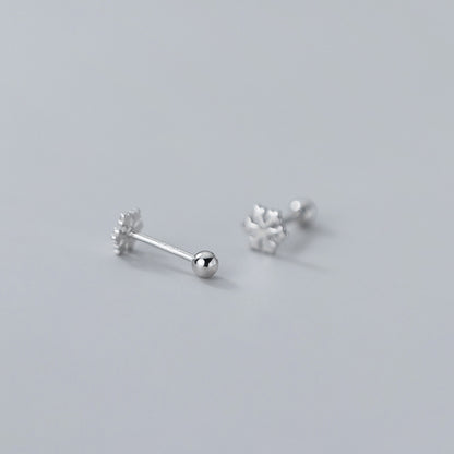 925 Sterling Silver Snowflakes Beads Screw Stud Earrings-Jewearrings