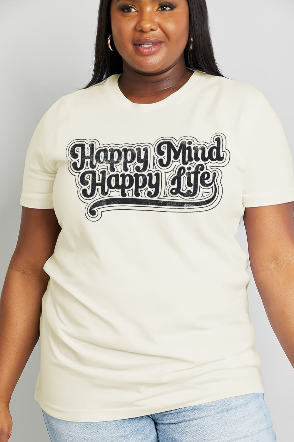 Simply Love Full Size HAPPY MIND HAPPY LIFE Graphic Cotton Tee-Jewearrings