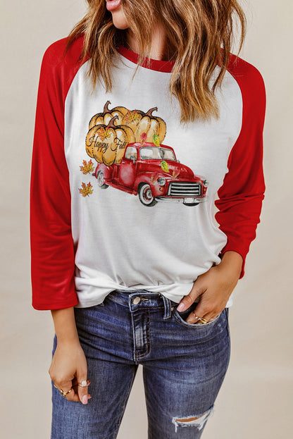 HAPPY FALL Graphic Raglan Sleeve Tee-Jewearrings