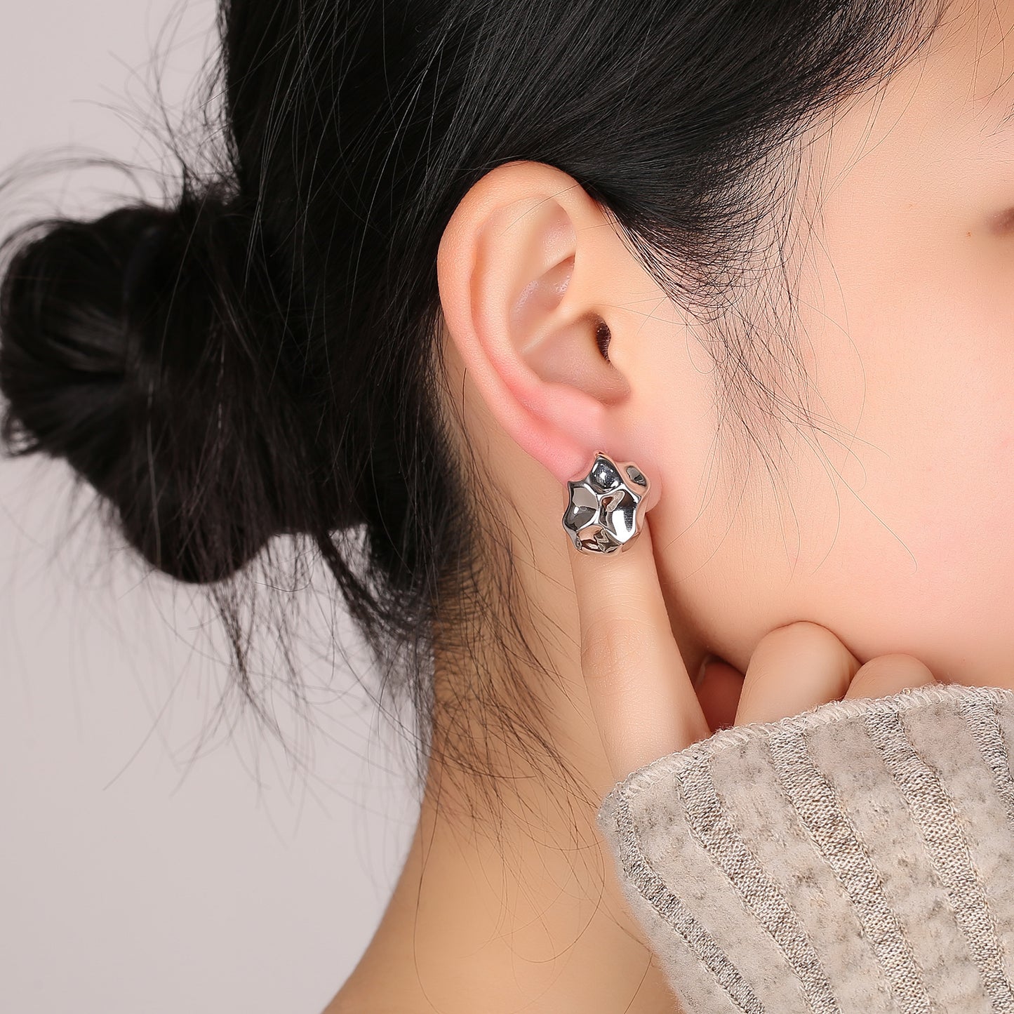 Silver Pin Simple Retro Irregular Stud Earrings-Jewearrings