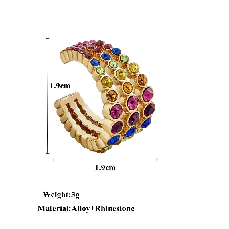 Geometric Multi-layer Color Earrings With Colored Diamonds C-shaped Ear Bone Clip-Jewearrings