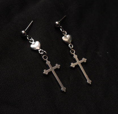 Vintage Cross Love Heart Earrings Dark-Jewearrings