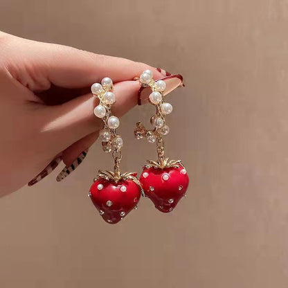 Original Retro Pearl Strawberry Earrings For Women Special-interest Design-Jewearrings