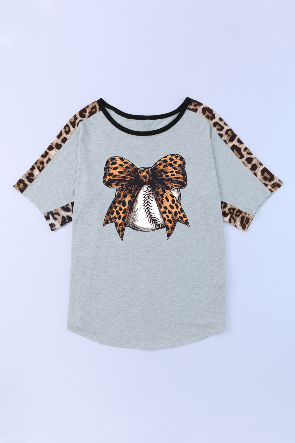 Leopard Bow Round Neck Half Sleeve T-Shirt-Jewearrings