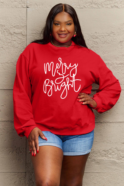 Simply Love Full Size MERRY AND BRIGHT Graphic Sweatshirt-Jewearrings