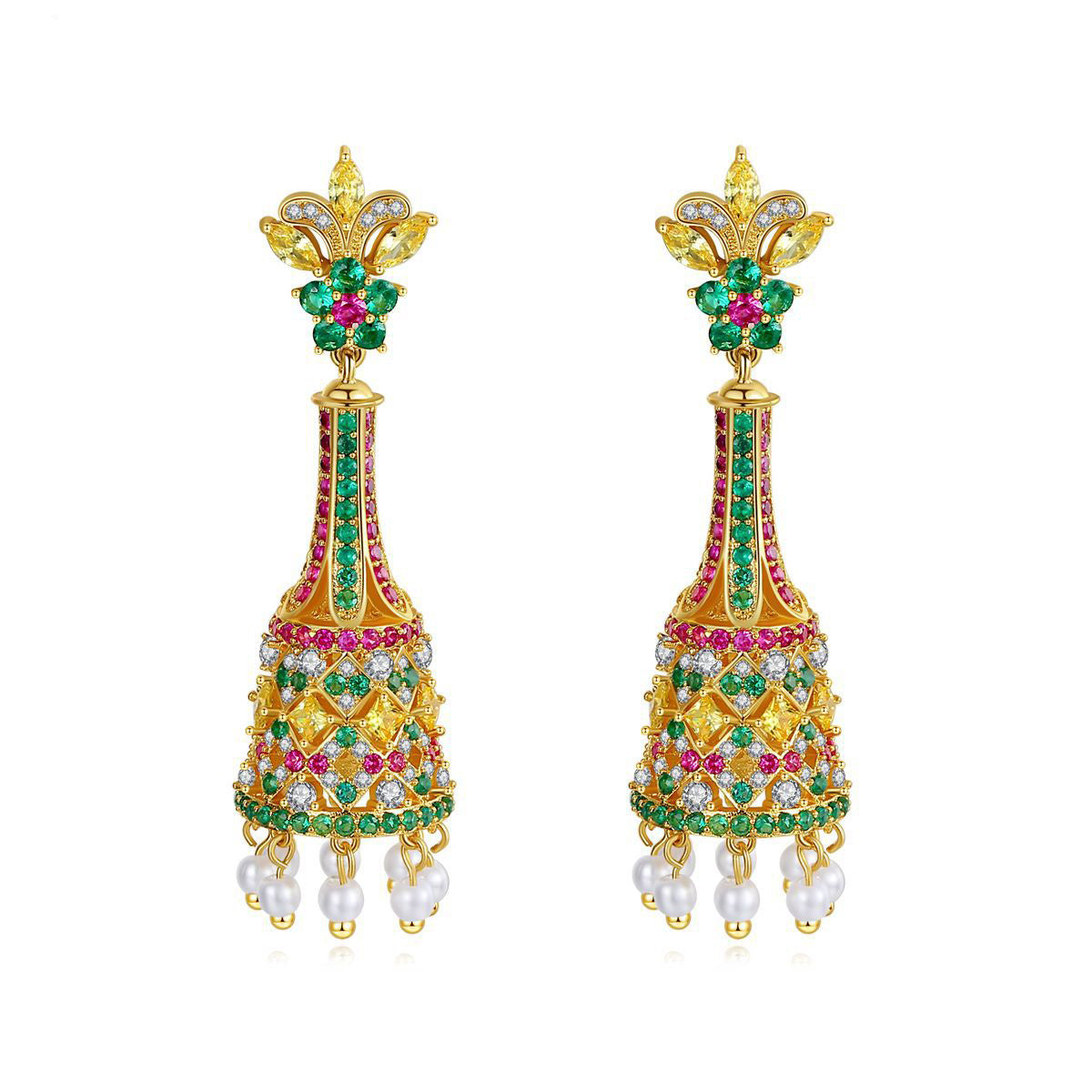 Jinse Jin Margin Earrings New Creative Retro Color Long Bells Pearl Female Palace Banquet Earrings Earrings-Jewearrings