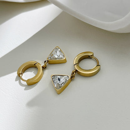 Women's Gold Triangle Zircon Drop Hoop Earrings-Jewearrings