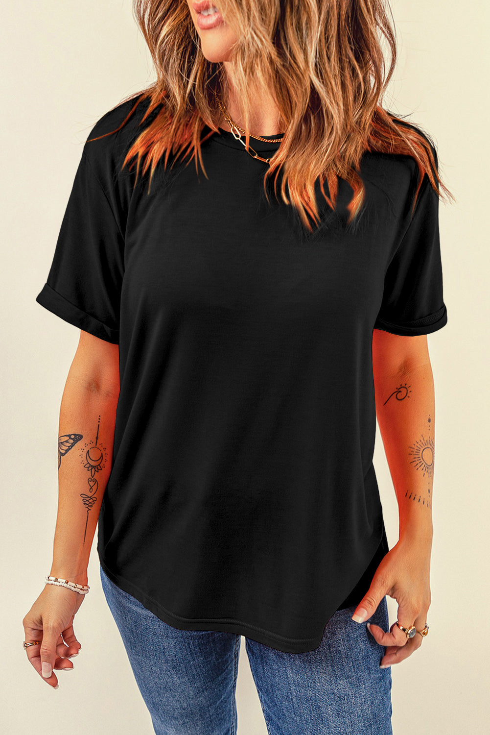 Round Neck Short Sleeve T-Shirt-Jewearrings