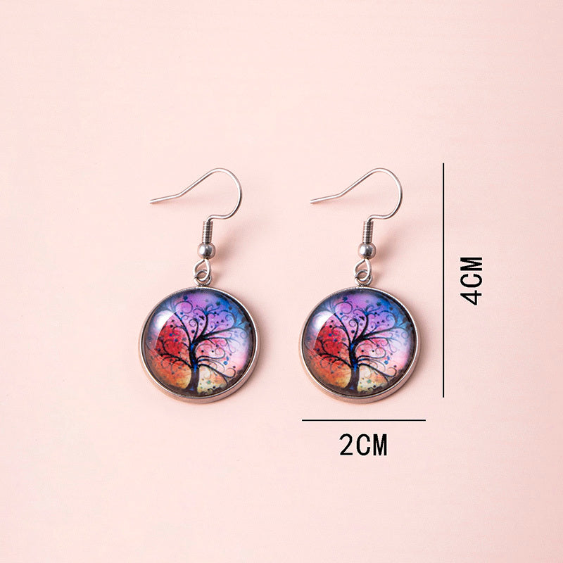 Tree Of Life Dangle Earrings Art Painting Picture Glass Dome Pendant Earrings For Women Girls-Jewearrings