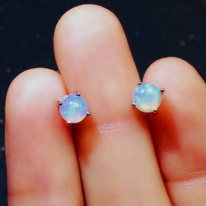 Natural Colorful Opal Stud Earrings Women S925 Sterling Silver-Jewearrings