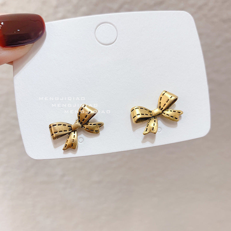 Korean Metal Bow Stud Earrings Simple-Jewearrings