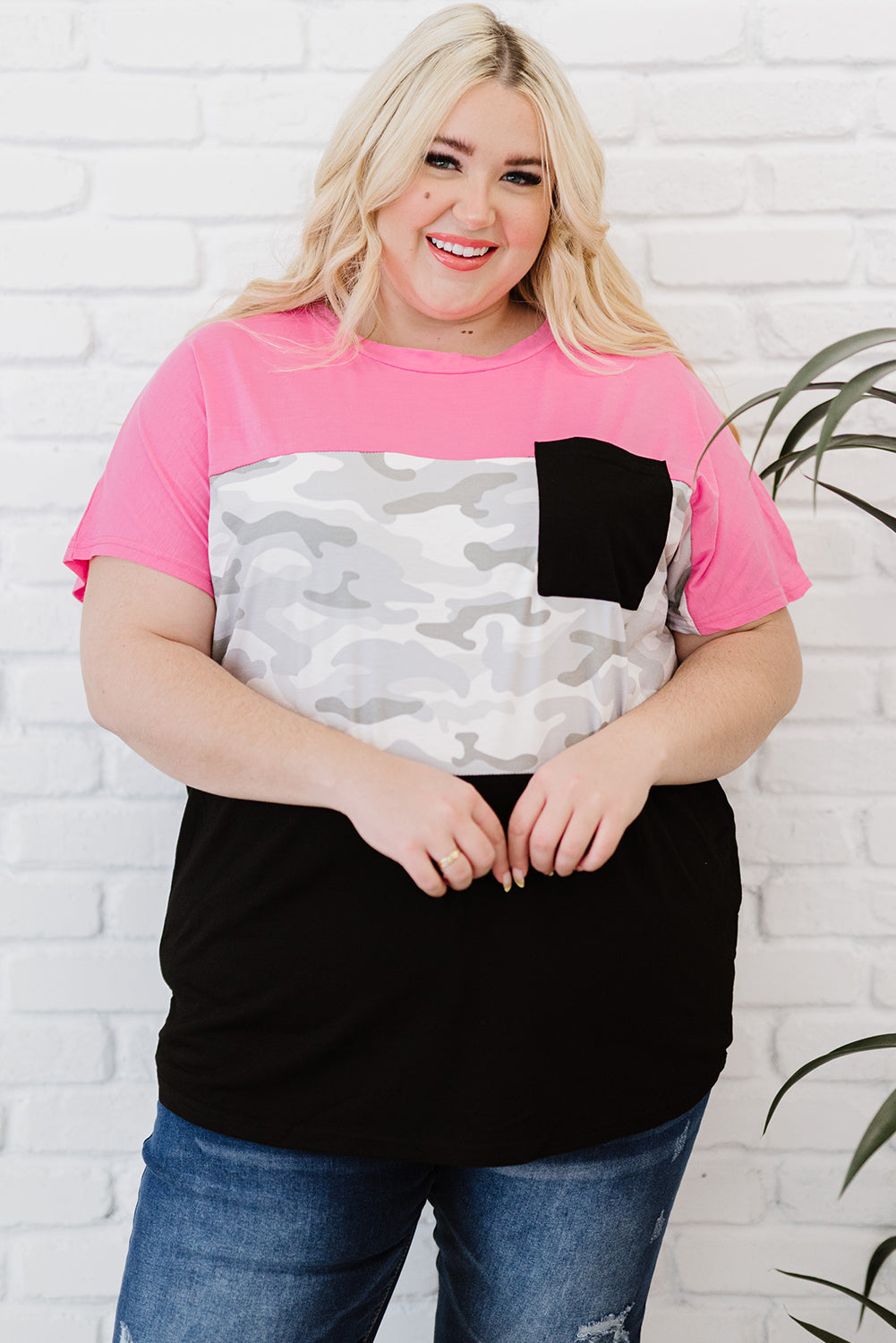 Plus Size Leopard Color Block T-Shirt-Jewearrings