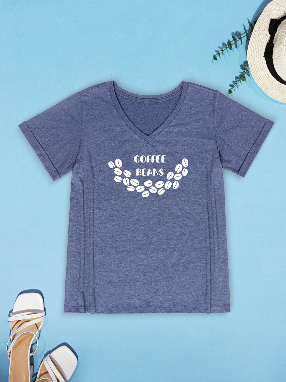 COFFEE BEANS V-Neck Short Sleeve T-Shirt-Jewearrings