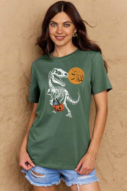 Simply Love Full Size Dinosaur Skeleton Graphic Cotton T-Shirt-Jewearrings