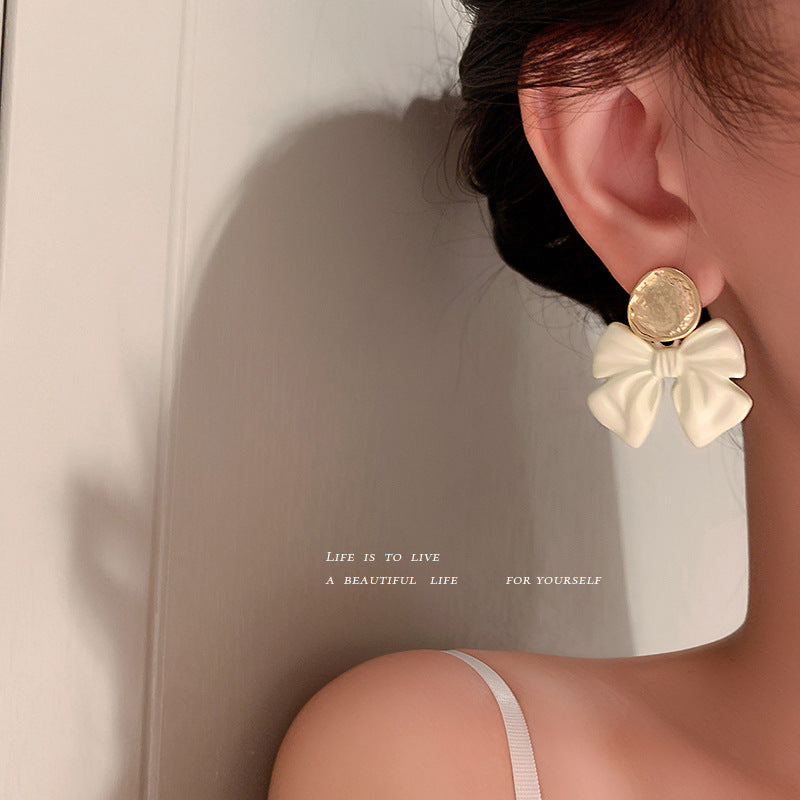 925 Silver Needle Bow Earrings Korean Sweet Girl Earrings-Jewearrings