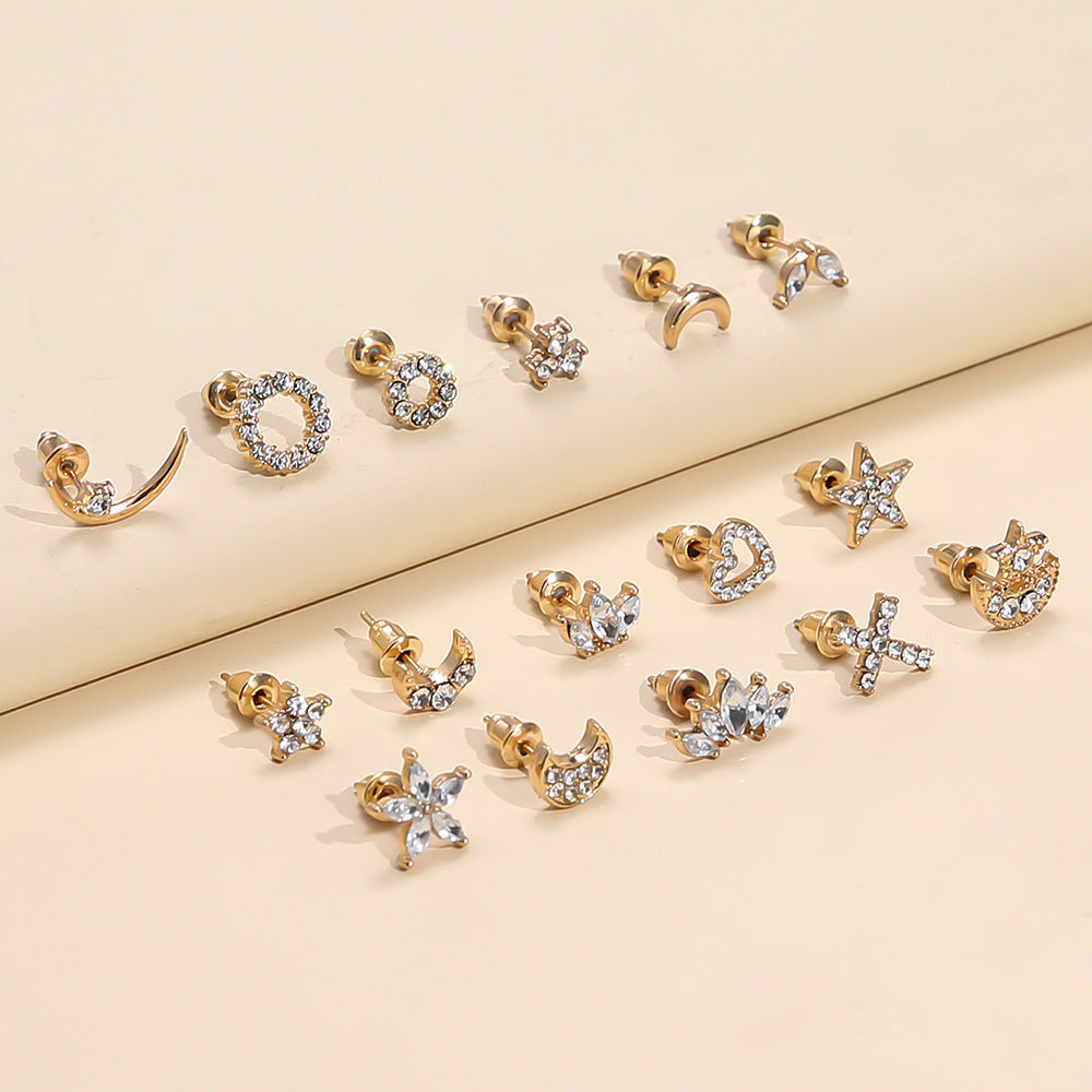 Love Star Moon Cross 8 Pairs Stud Earrings-Jewearrings