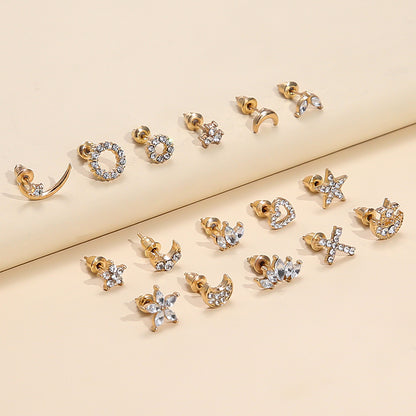 Love Star Moon Cross 8 Pairs Stud Earrings-Jewearrings