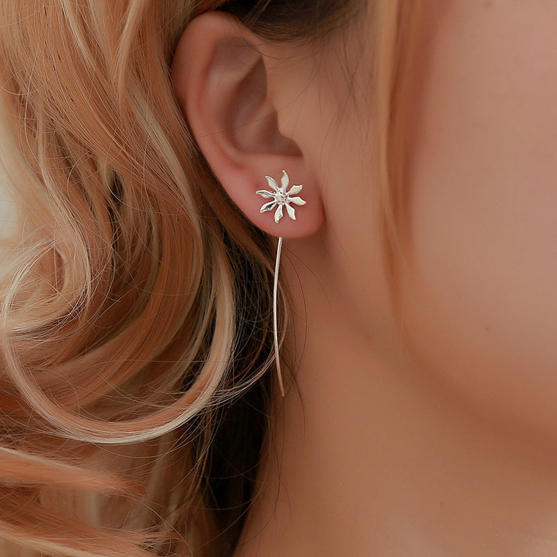 Simple Flower Stud Earrings Female Personality Versatile Line Tassel-Jewearrings