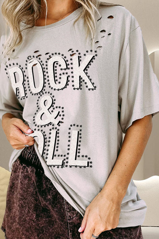 ROCK & ROLL Round Neck Dropped Shoulder T-Shirt-Jewearrings