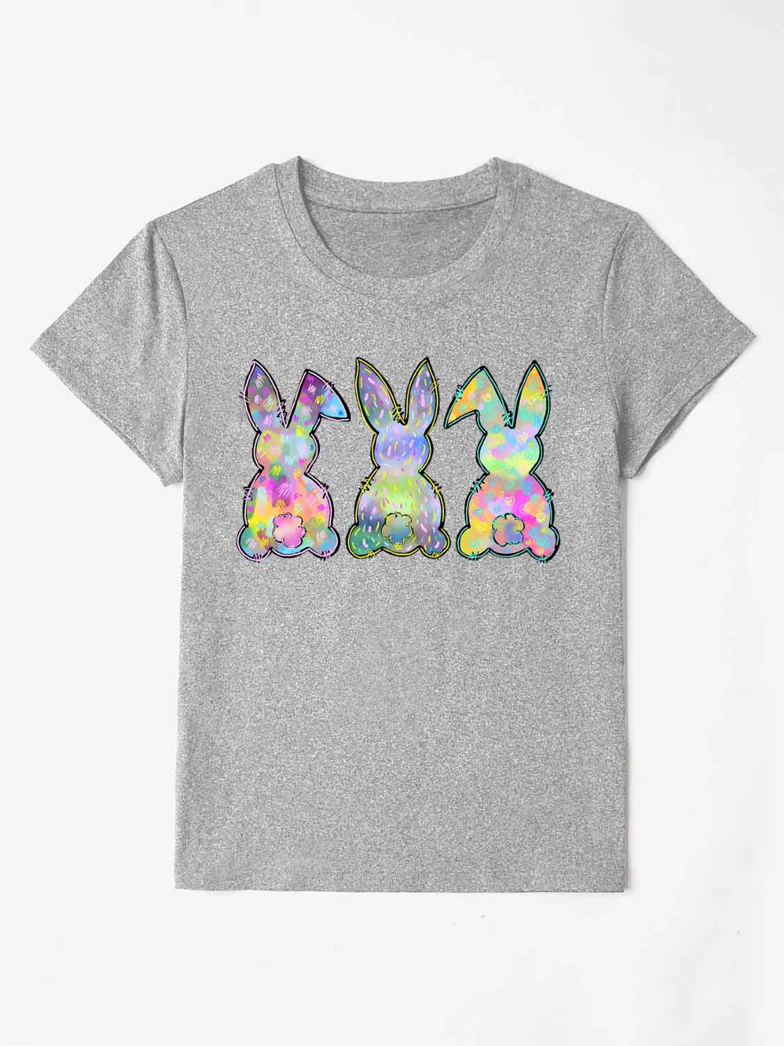 Rabbit Round Neck Short Sleeve T-Shirt-Jewearrings