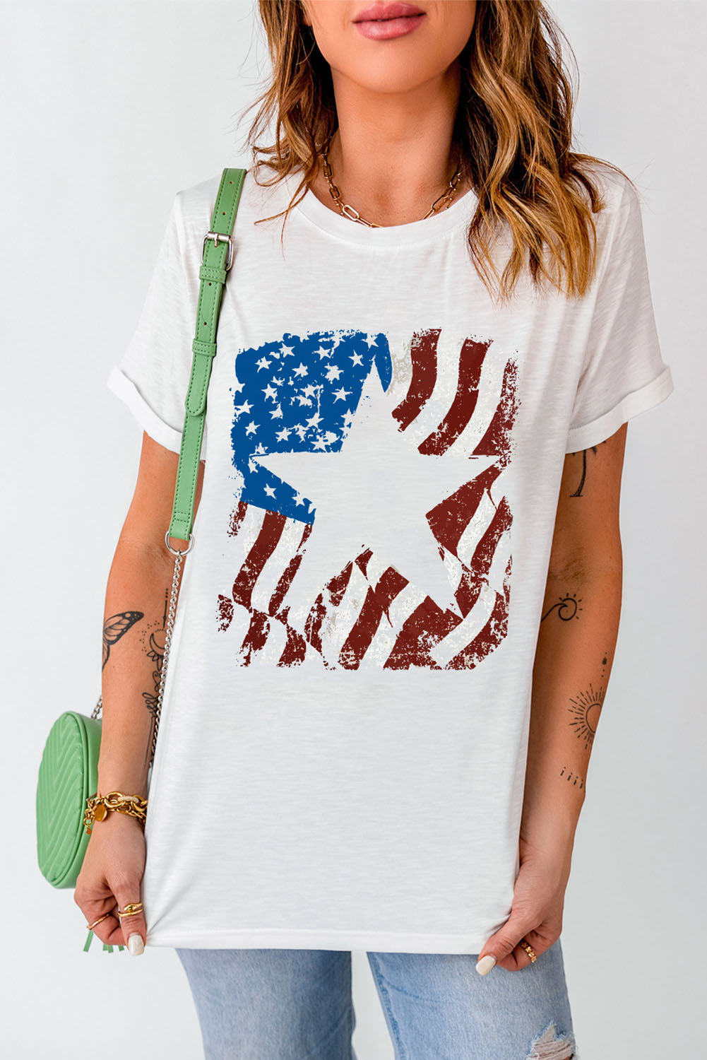 US Flag Graphic Round Neck Tee-Jewearrings