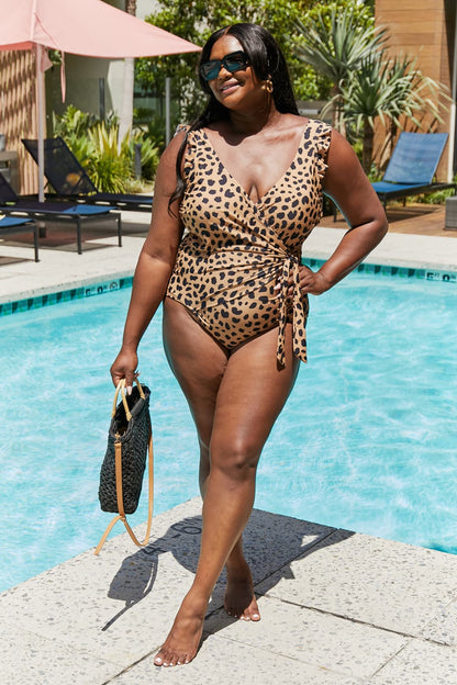 Marina West Swim Full Size Float On Ruffle Faux Wrap One-Piece in Leopard-Jewearrings