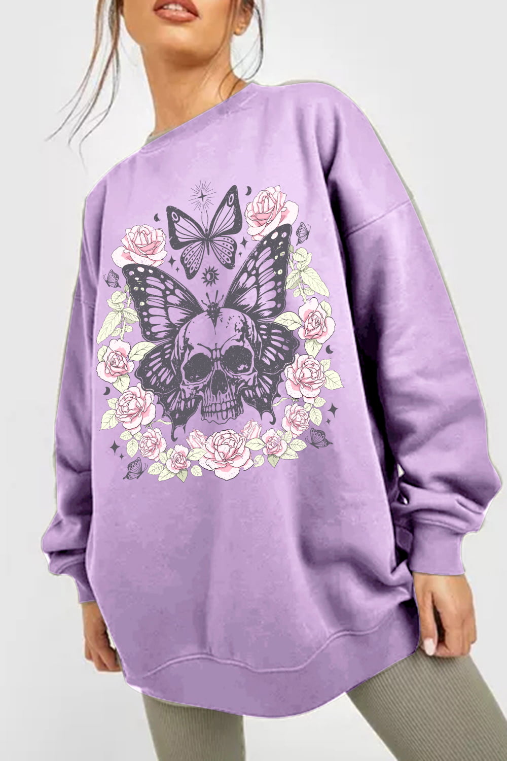 Simply Love Simply Love Full Size Skull Butterfly Graphic Sweatshirt-Jewearrings