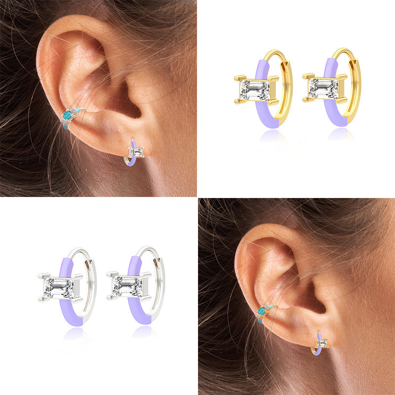 S925 Sterling Silver Dripping Earclip Rhinestone Earrings-Jewearrings