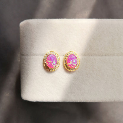 S925 Sterling Silver Pink Purple Opal Earrings Clip Opal Accessories-Jewearrings