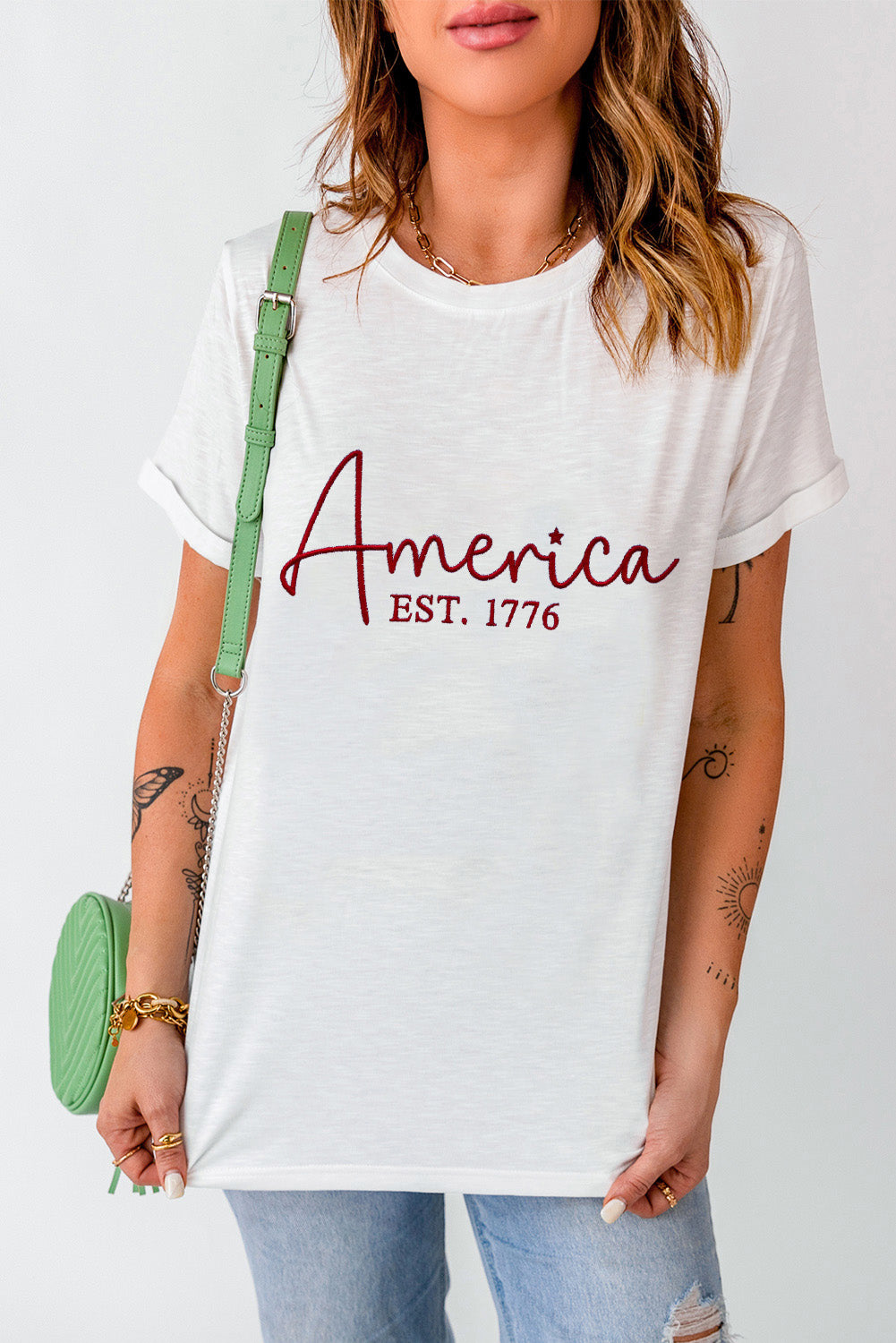 Letter Graphic Round Neck Short Sleeve T-Shirt-Jewearrings