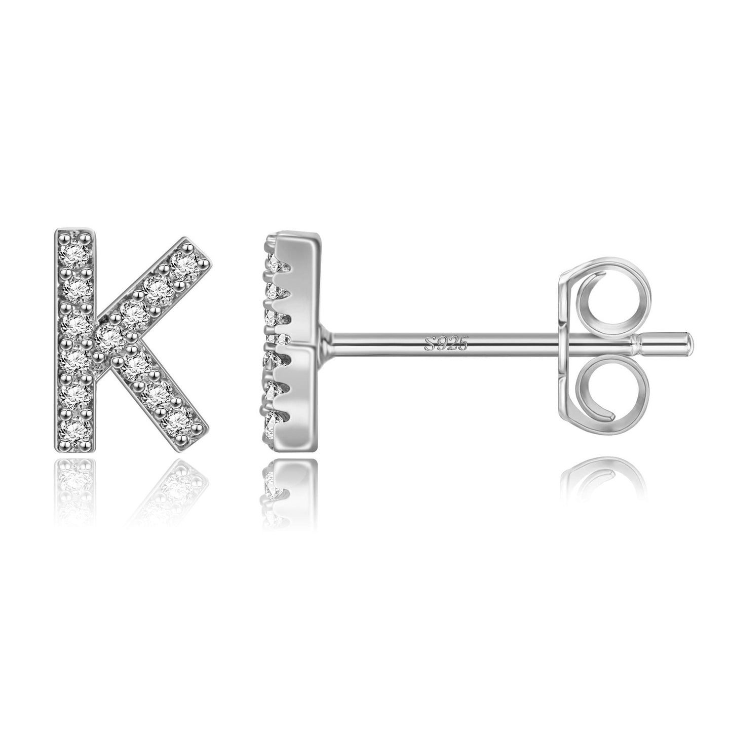 Simple Rhinestone Silver Needle English Alphabet Letter Earrings-Jewearrings