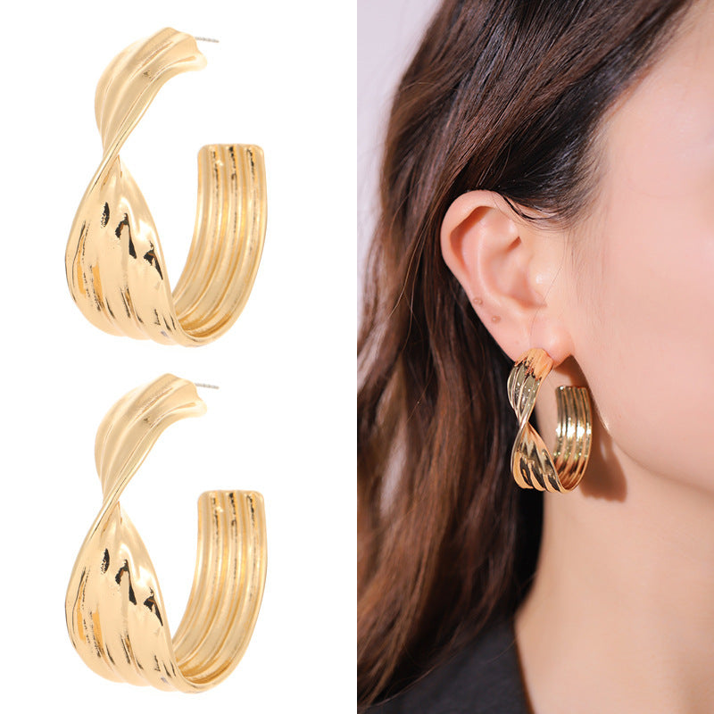 Women's Exaggerated Metal Grain Gold-plated Earrings-Jewearrings