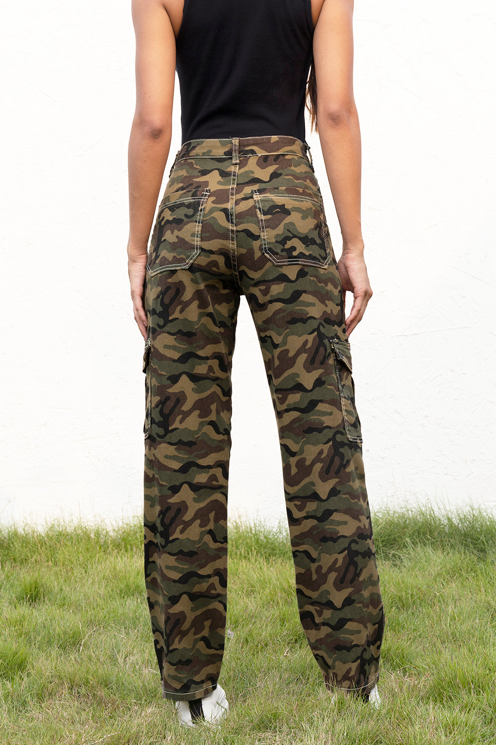 Camouflage Straight Leg Cargo Pants-Jewearrings