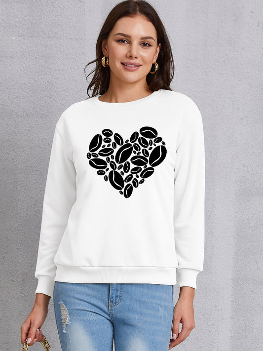 Heart Round Neck Dropped Shoulder Sweatshirt-Jewearrings