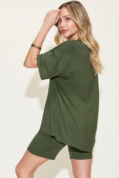 Basic Bae Full Size V-Neck Drop Shoulder T-Shirt and Shorts Set-Jewearrings