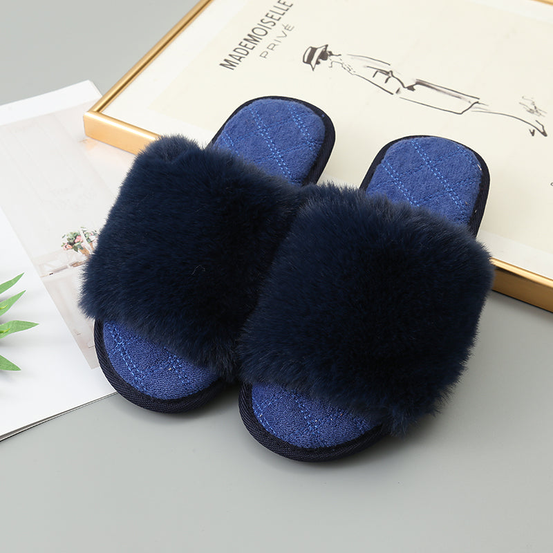 Faux Fur Open Toe Slippers-Jewearrings