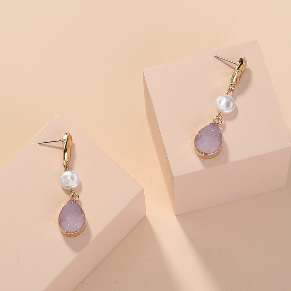 Simple vintage Purple Crystal Drops, Balok Pearl earrings, creative and versatile lady studs-Jewearrings