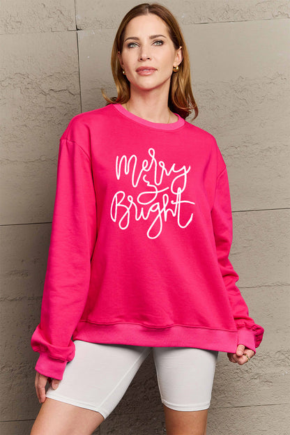 Simply Love Full Size MERRY AND BRIGHT Graphic Sweatshirt-Jewearrings